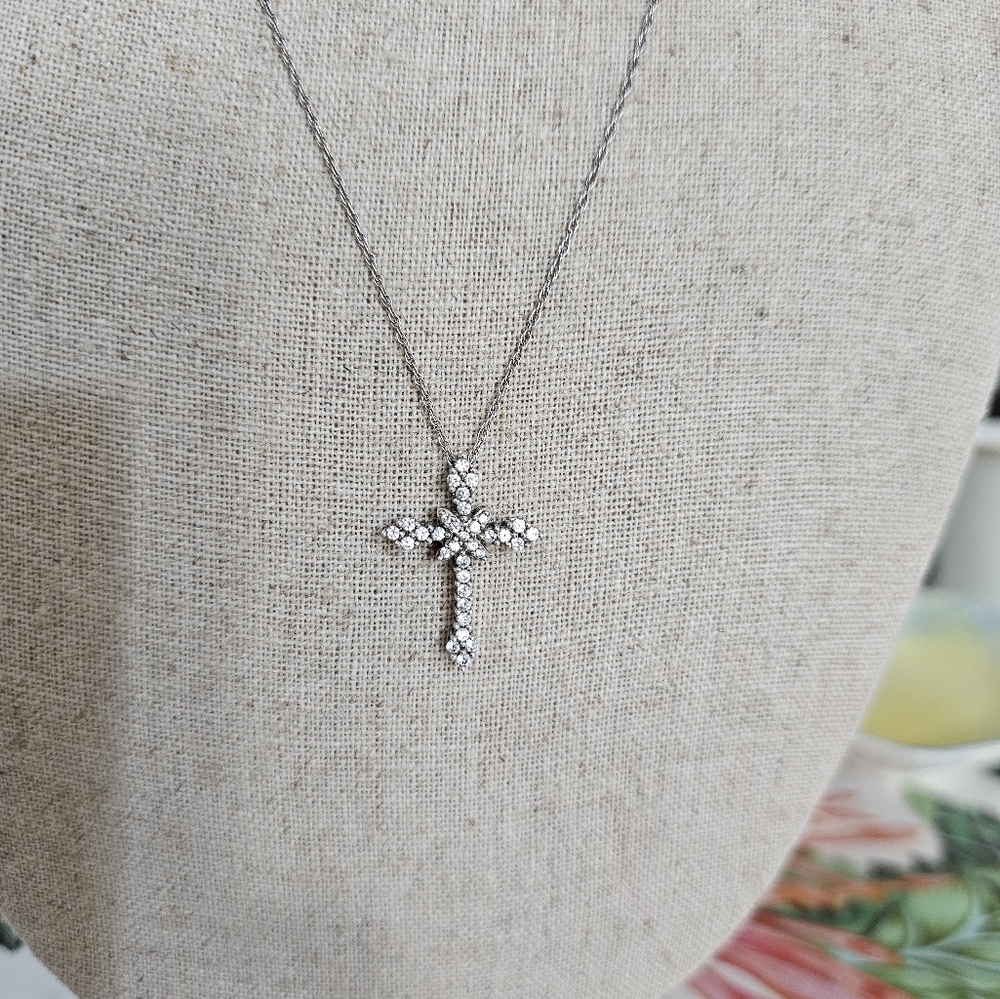 Pretty Sterling Cross With Clear Stone Accents